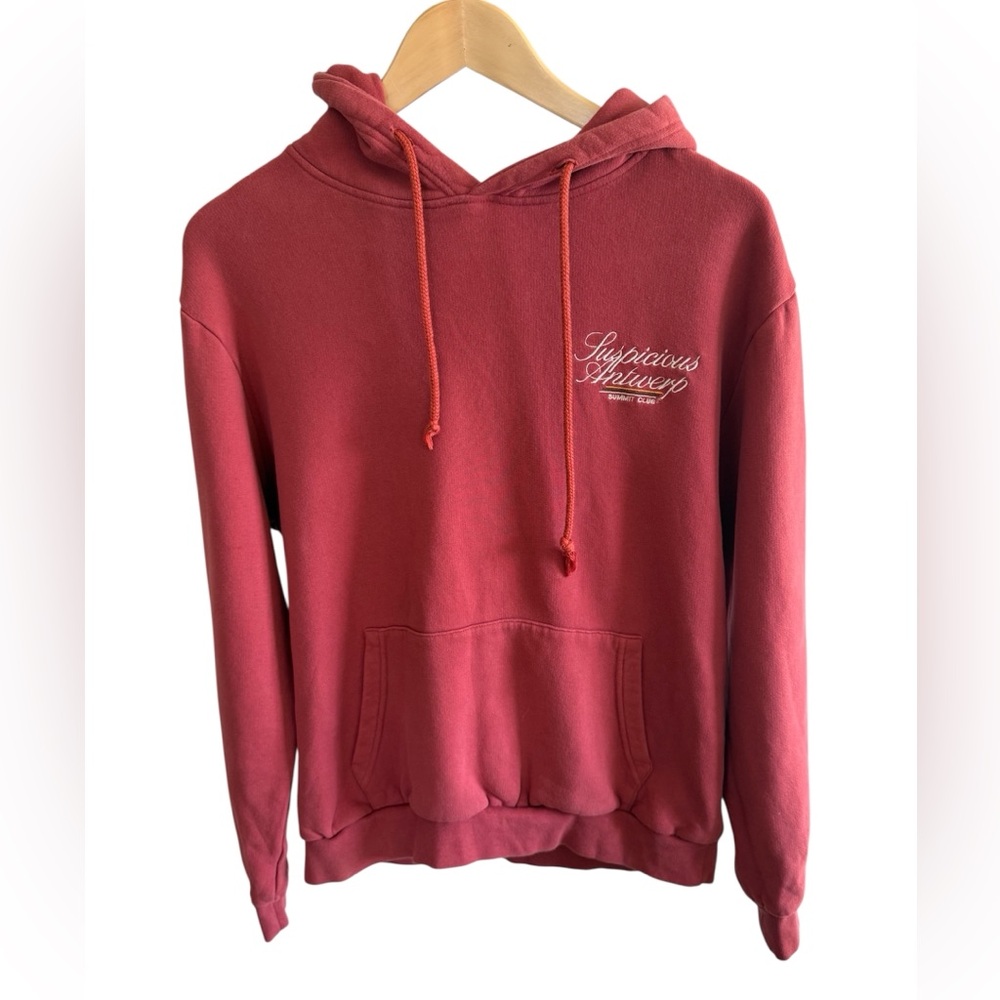 Suspicious Antwerp Summit Club Red Hoodie Sweater Embroidered Logo Streetwear, M
